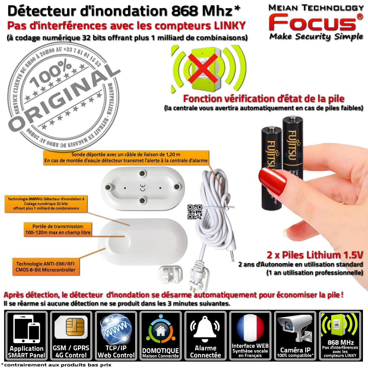 Centrale D'alarme Anti-fuite D'eau MD-230R Meian FOCUS – 433 MHz GSM