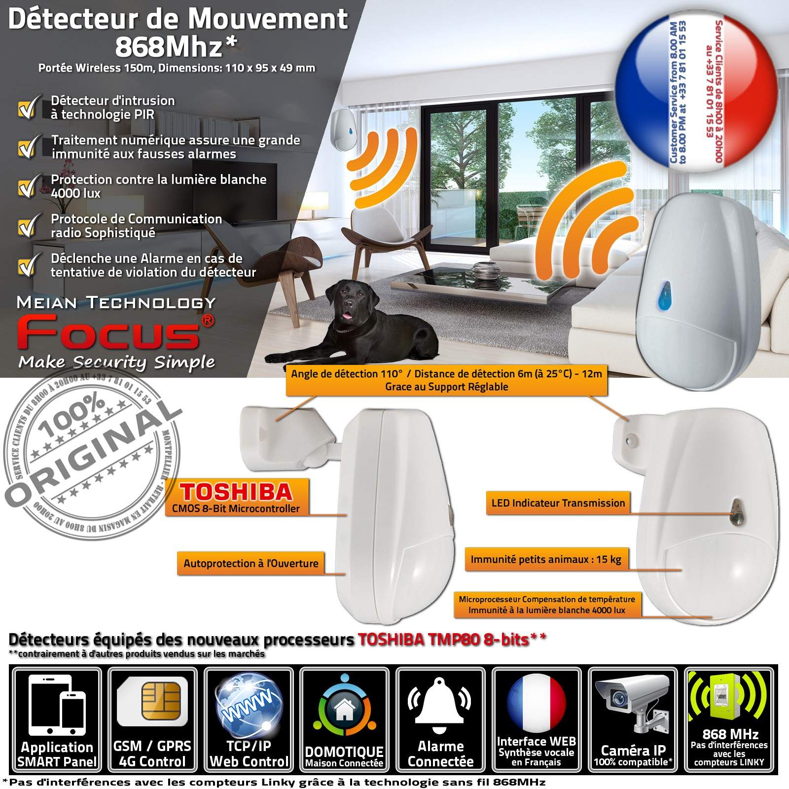 Alarme maison sans fil DNB 4 à 5 pièces mouvement + intrusion + détecteur  de fumée
