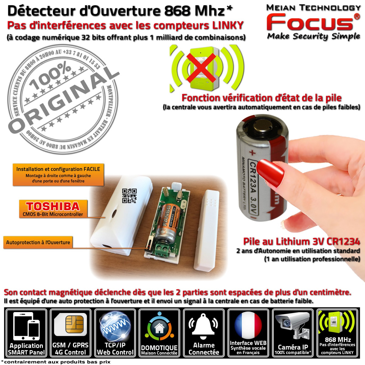 MAD 433MHz Détecteur de vibrations sans fil Capteur d'alarme Capteur de