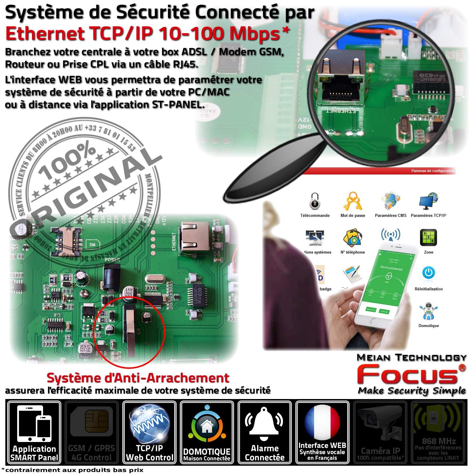 Maison à étage Système Alarme Surveillance Sécurité Connecté Meian FOCUS VGT Ethernet GSM TCP-IP 868MHz Sans-Fil Professionnel