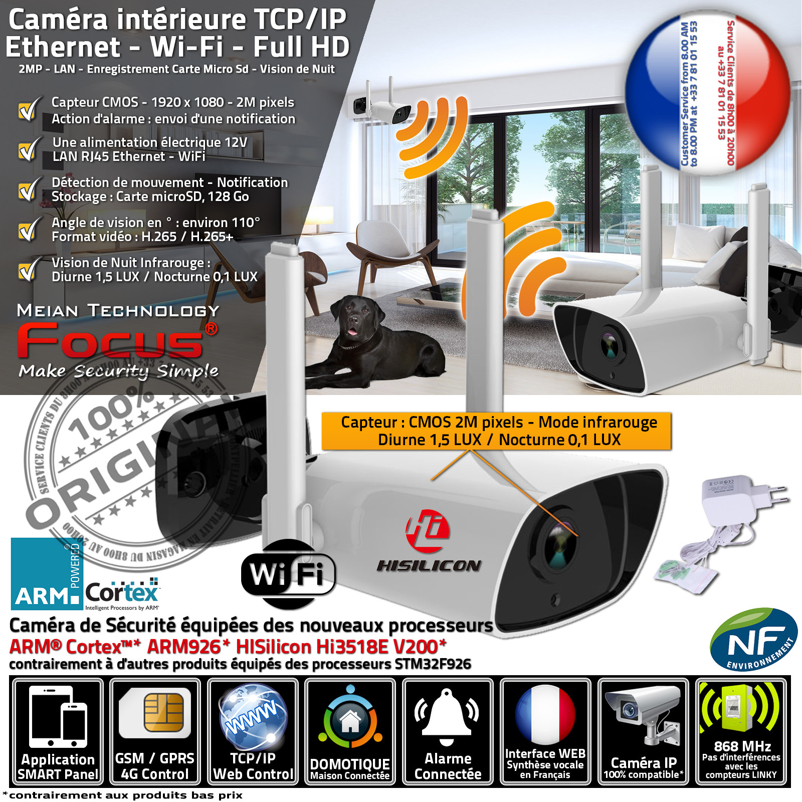 Alarme Système Sécurité Surveillance Maison Caméra IP Intérieure HA-8405  Protection Vision de Nuit Enregistrement Ethernet Wi-Fi
