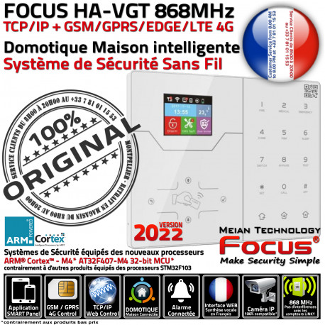 Focus HA-VGT GSM 3G/4G TCP/IP FOCUS TCP-IP SIM Compatible 868MHz SmartPhone Meian 4G Sans-Fil Connectée Alarme Réseau Atlantics Ethernet Centrale