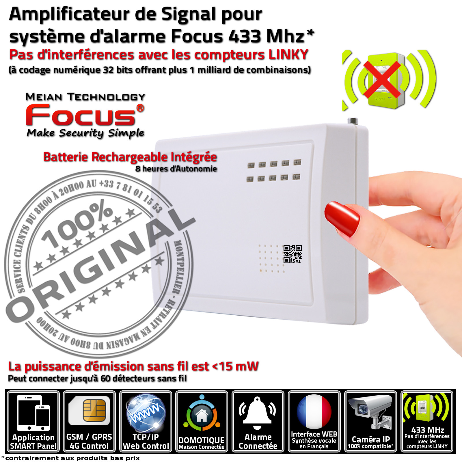 Entrée analogique de haute qualité pour une réception de signal précise PB-205R Alarme Meian 433 MHz