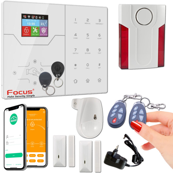 Box Focus HA-VGT Alarme Logement Sirène Mouvement Ouverture Détecteur Surveillance GSM Connecté Appartement Bureaux Magnétique F